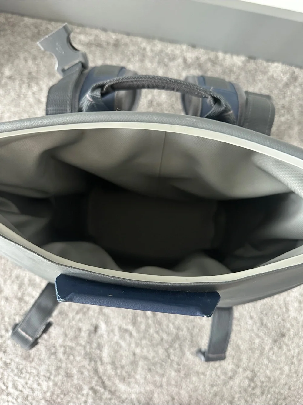 Yeti M12 Navy and Gray Roll-Top Soft Cooler Backpack